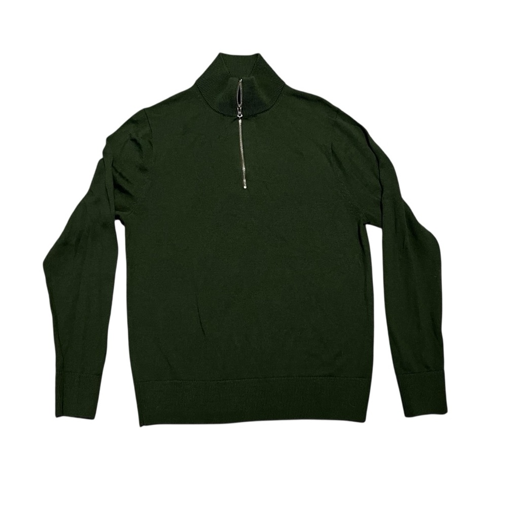 J Crew Machine-washable green merino‎ wool-blend half-zip sweater small